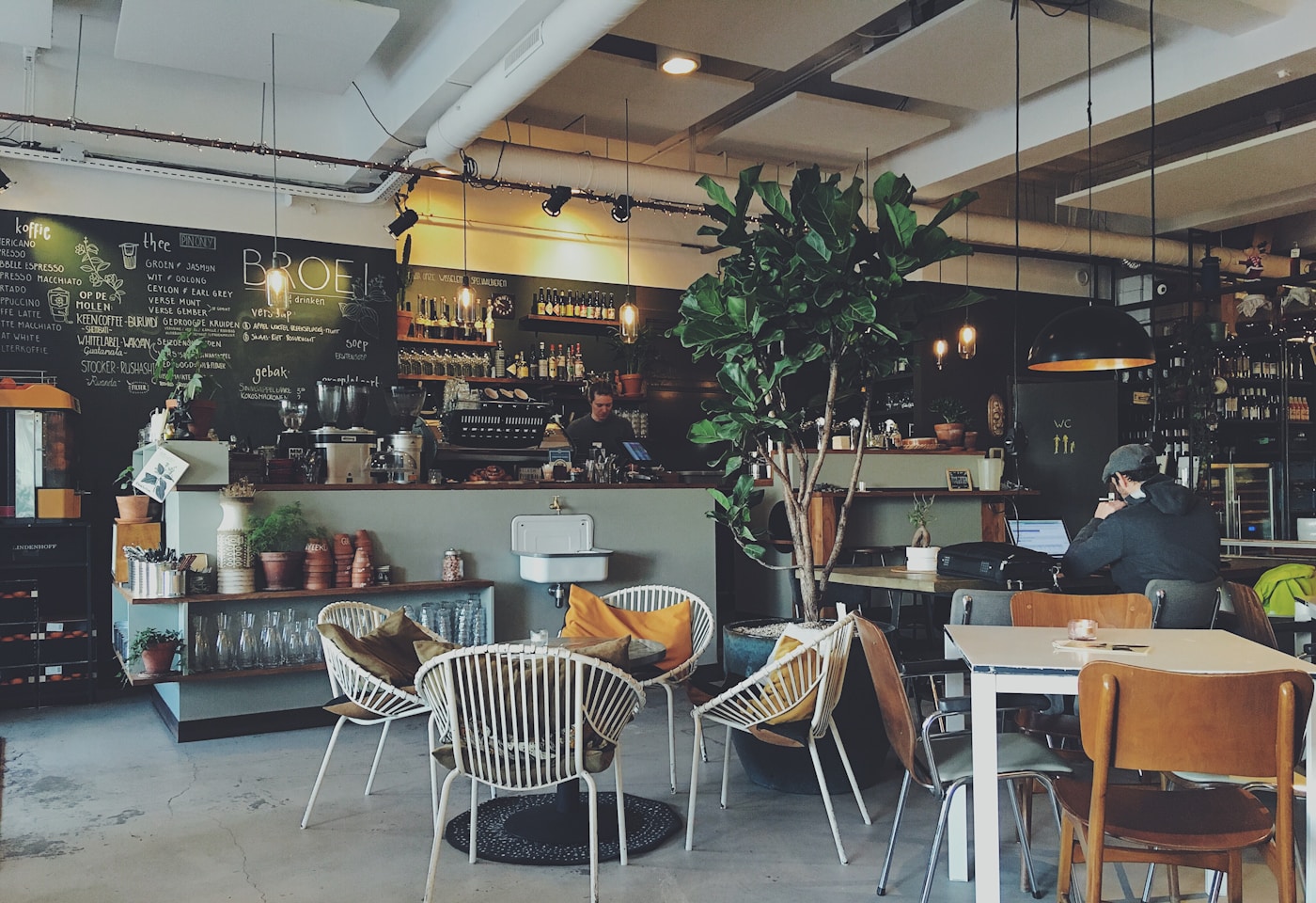 Cosy café interior with warm morning light