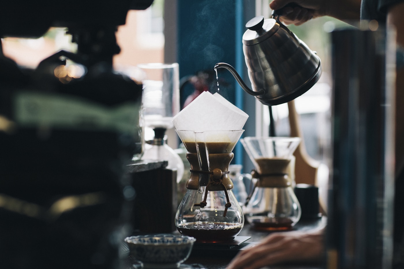 Close detail of coffee beans and warm morning tones